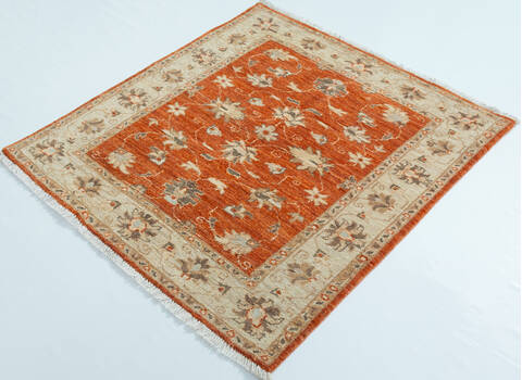 Chobi Orange Square Hand Knotted 35 X 37  Area Rug 700-157114 Image 2