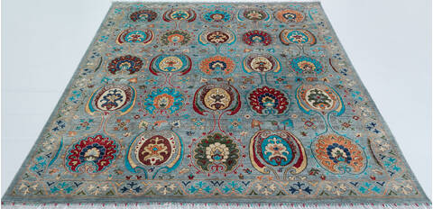 Chobi Grey Hand Knotted 81 X 96  Area Rug 700-157709 Image 1