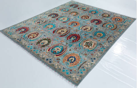 Chobi Grey Hand Knotted 81 X 96  Area Rug 700-157709 Image 2
