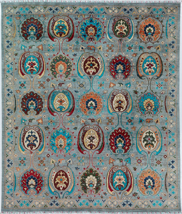 Chobi Grey Hand Knotted 81 X 96  Area Rug 700-157709 Image 0