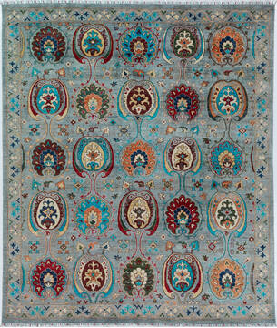 Afghan Chobi Grey Rectangle 8x10 ft Wool Carpet 157709
