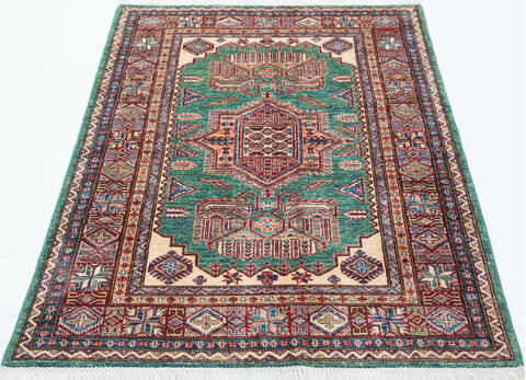 Kazak Green Hand Knotted 40 X 60  Area Rug 700-157714 Image 1