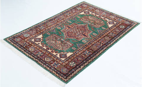 Kazak Green Hand Knotted 40 X 60  Area Rug 700-157714 Image 2