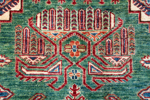 Kazak Green Hand Knotted 40 X 60  Area Rug 700-157714 Image 6