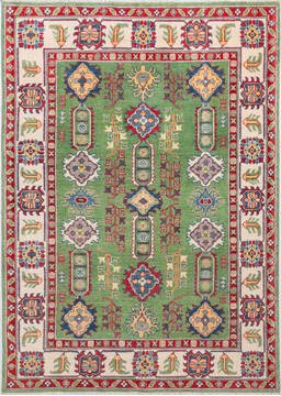 Afghan Kazak Green Rectangle 5x7 ft Wool Carpet 157723