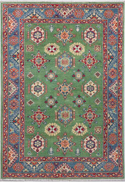 Afghan Kazak Green Rectangle 4x6 ft Wool Carpet 157725