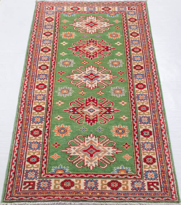Kazak Green Runner Hand Knotted 210 X 62  Area Rug 700-157726 Image 1