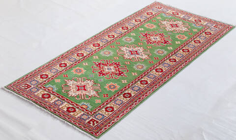 Kazak Green Runner Hand Knotted 210 X 62  Area Rug 700-157726 Image 2