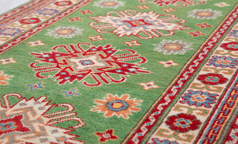 Kazak Green Runner Hand Knotted 210 X 62  Area Rug 700-157726 Image 3