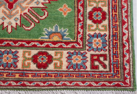 Kazak Green Runner Hand Knotted 210 X 62  Area Rug 700-157726 Image 4