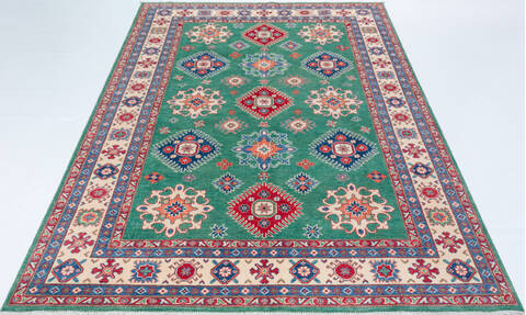 Kazak Green Hand Knotted 66 X 910  Area Rug 700-157743 Image 1