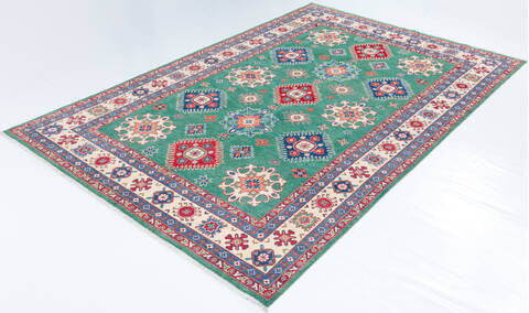 Kazak Green Hand Knotted 66 X 910  Area Rug 700-157743 Image 2