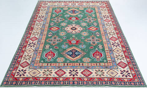 Kazak Green Hand Knotted 66 X 910  Area Rug 700-157744 Image 1