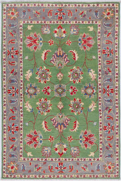 Afghan Kazak Green Rectangle 4x6 ft Wool Carpet 157748