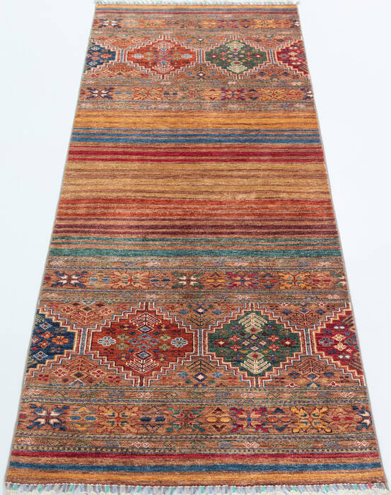 Chobi Multicolor Runner Hand Knotted 211 X 82  Area Rug 700-157758 Image 1