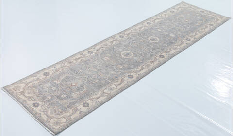 Chobi Light Gray Runner Hand Knotted 26 X 99  Area Rug 700-157759 Image 2