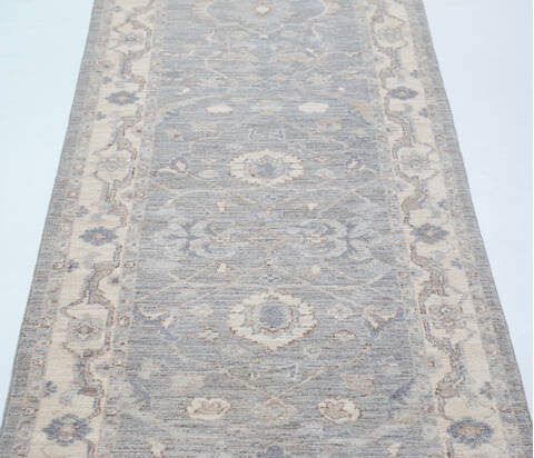 Chobi Light Gray Runner Hand Knotted 26 X 99  Area Rug 700-157759 Image 5