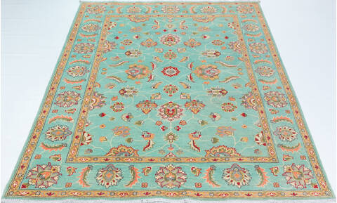 Kazak Green Hand Knotted 57 X 710  Area Rug 700-157767 Image 1