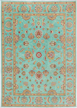 Afghan Kazak Green Rectangle 5x8 ft Wool Carpet 157767