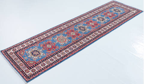 Kazak Blue Runner Hand Knotted 27 X 96  Area Rug 700-157768 Image 2