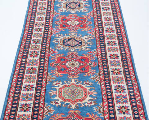 Kazak Blue Runner Hand Knotted 27 X 96  Area Rug 700-157768 Image 4