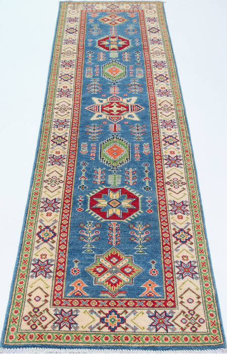 Kazak Blue Runner Hand Knotted 27 X 97  Area Rug 700-157770 Image 1