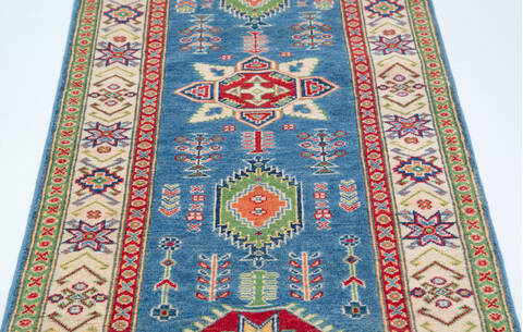 Kazak Blue Runner Hand Knotted 27 X 97  Area Rug 700-157770 Image 5
