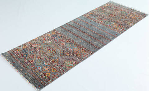 Chobi Grey Runner Hand Knotted 210 X 82  Area Rug 700-157797 Image 2