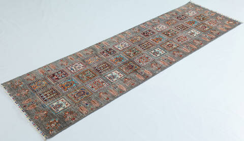Chobi Grey Runner Hand Knotted 27 X 92  Area Rug 700-157799 Image 2
