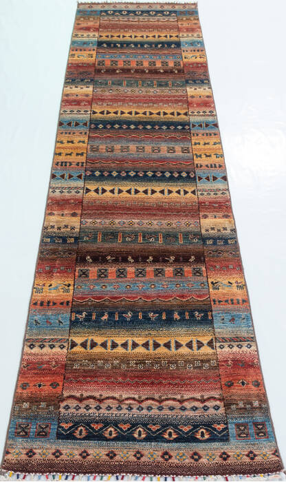 Chobi Multicolor Runner Hand Knotted 27 X 105  Area Rug 700-157800 Image 1