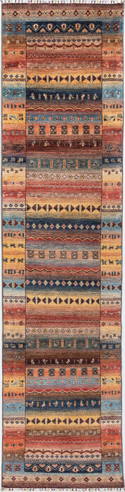 Chobi Multicolor Runner Hand Knotted 27 X 105  Area Rug 700-157800 Image 0