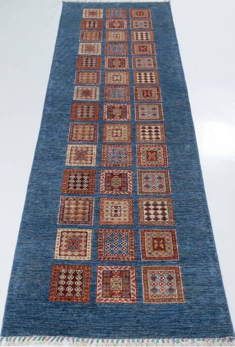 Chobi Blue Runner Hand Knotted 211 X 104  Area Rug 700-157946 Image 1