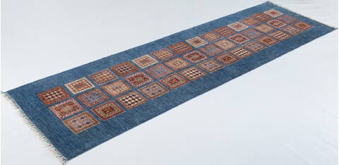 Chobi Blue Runner Hand Knotted 211 X 104  Area Rug 700-157946 Image 2