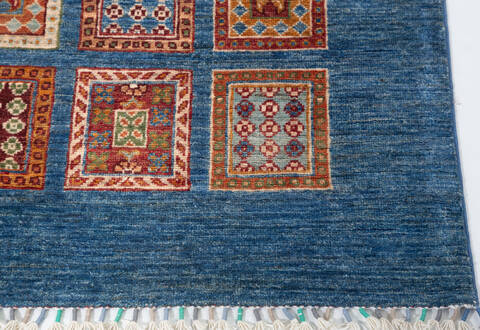 Chobi Blue Runner Hand Knotted 211 X 104  Area Rug 700-157946 Image 4