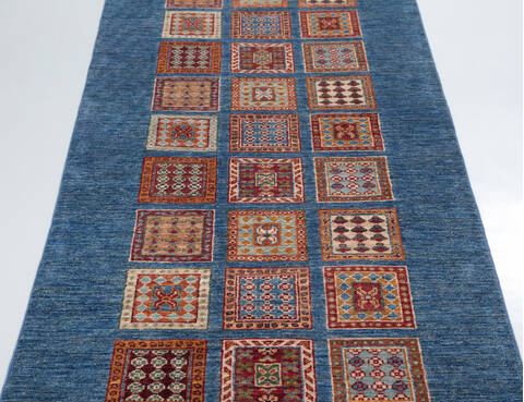 Chobi Blue Runner Hand Knotted 211 X 104  Area Rug 700-157946 Image 5