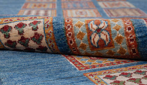 Chobi Blue Runner Hand Knotted 211 X 104  Area Rug 700-157946 Image 7