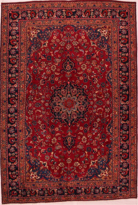 Mashad Red Hand Knotted 69 X 97  Area Rug 400-16431 Image 0