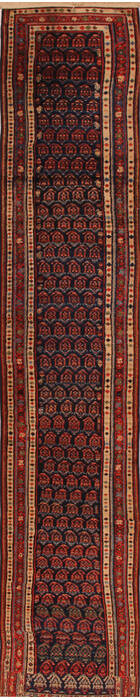 Hamedan Blue Runner Hand Knotted 26 X 142  Area Rug 400-16512 Image 0