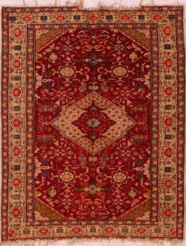 Turco-Persian Red Hand Knotted 4'2" X 5'2"  Area Rug 400-16521