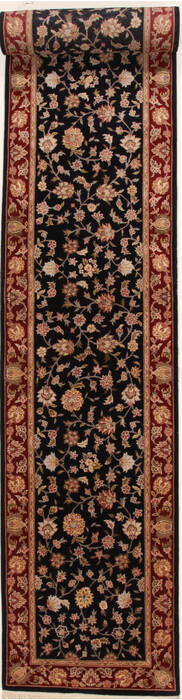 Tabriz Black Runner Hand Knotted 26 X 180  Area Rug 251-16559 Image 0