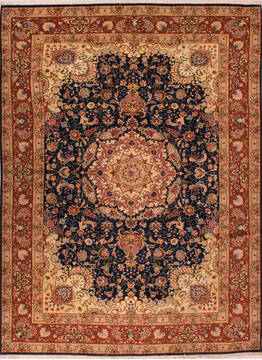 Persian Tabriz Blue Rectangle 8x11 ft Wool Carpet 16570