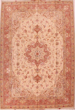 Persian Tabriz White Rectangle 7x10 ft Wool Carpet 16575