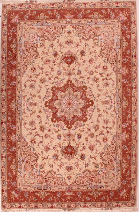 Tabriz Beige Hand Knotted 70 X 101  Area Rug 400-16583 Image 0