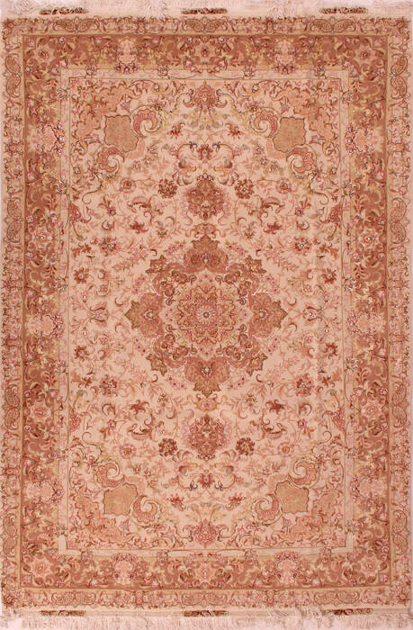 Tabriz Beige Hand Knotted 71 X 101  Area Rug 400-16584 Image 0