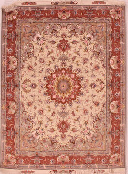 Persian Tabriz White Rectangle 5x7 ft Wool Carpet 16596
