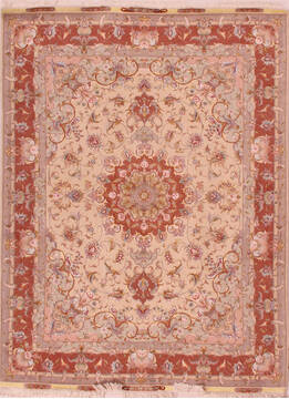 Persian Tabriz Beige Rectangle 5x7 ft Wool Carpet 16598