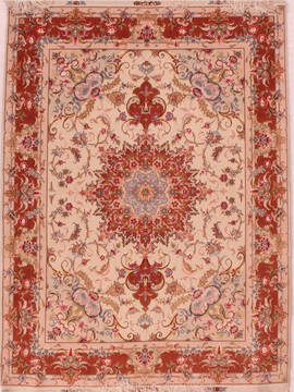 Persian Tabriz Beige Rectangle 5x7 ft Wool Carpet 16600