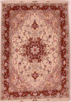 Persian Tabriz Beige Rectangle 5x7 ft Wool Carpet 16606