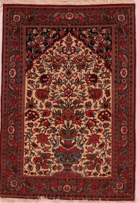 Qum White Hand Knotted 38 X 52  Area Rug 400-16612 Image 0