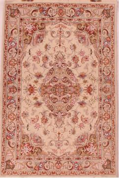 Persian Tabriz White Rectangle 3x5 ft Wool Carpet 16613